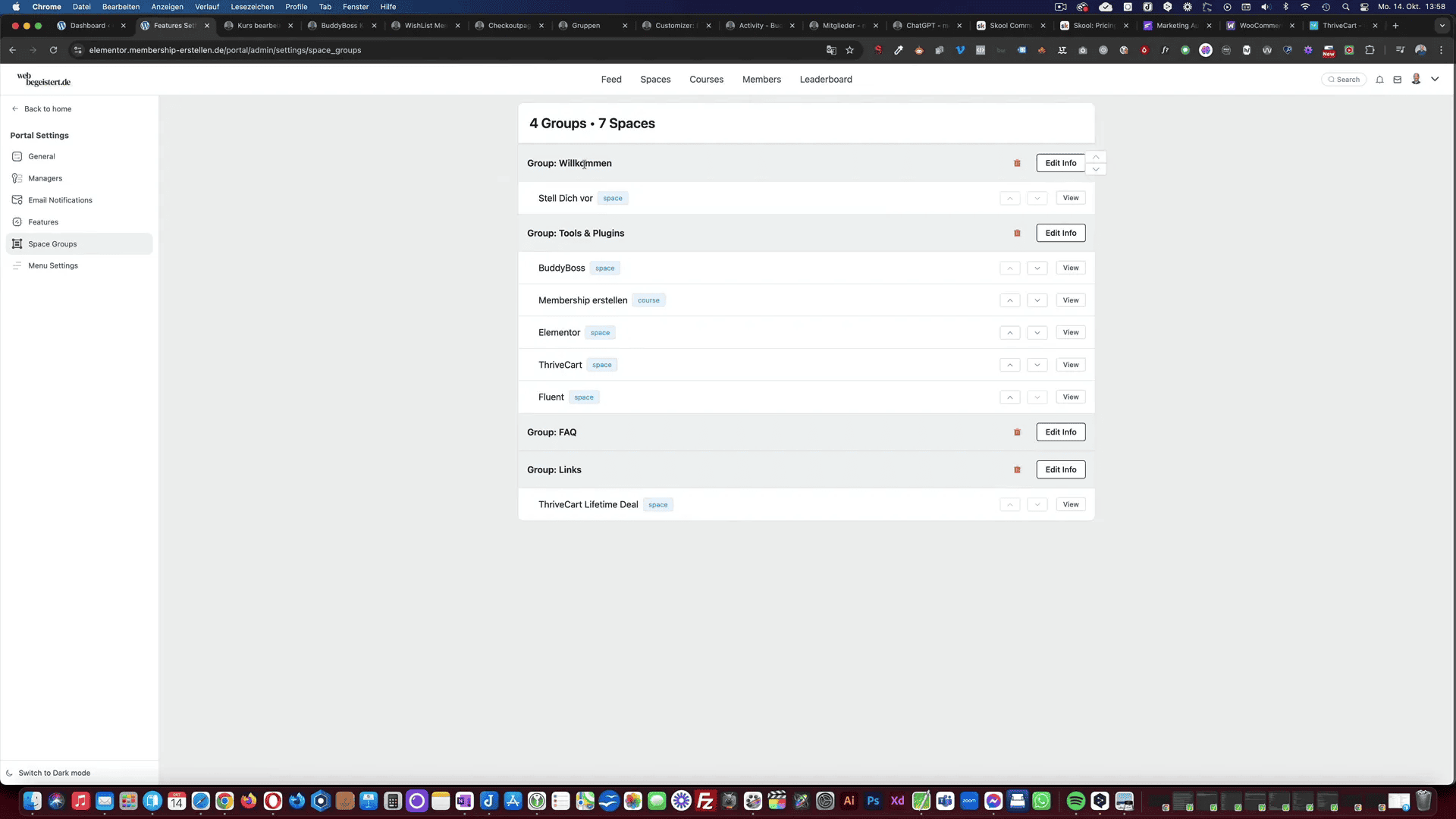 Menüeinstellungen in Fluent Community