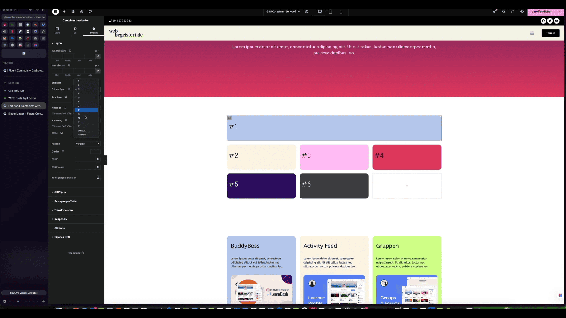 Individuelle Einstellungen in Bento Grids