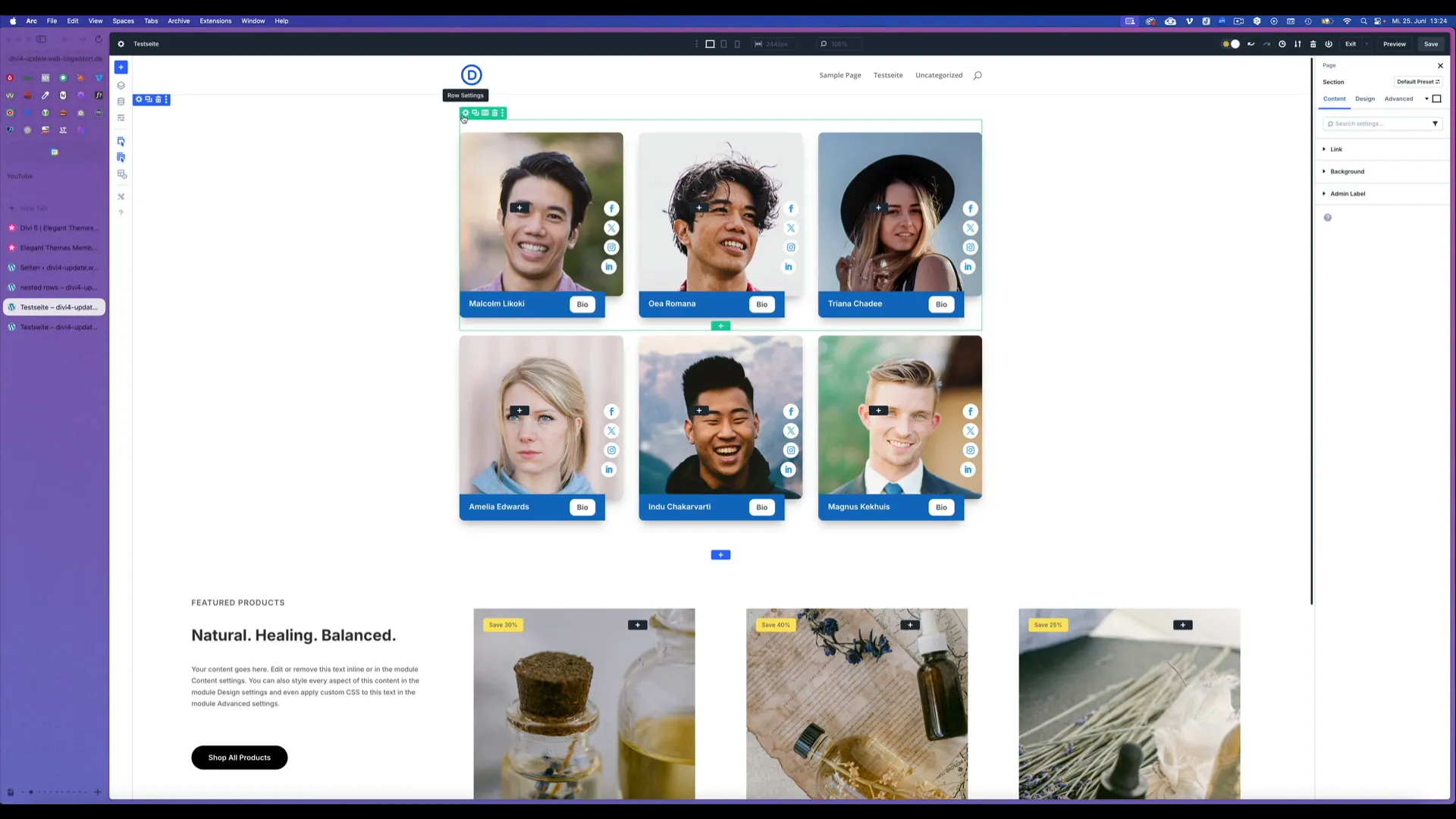 Beispiel einer verschachtelten Zeile in Divi 5