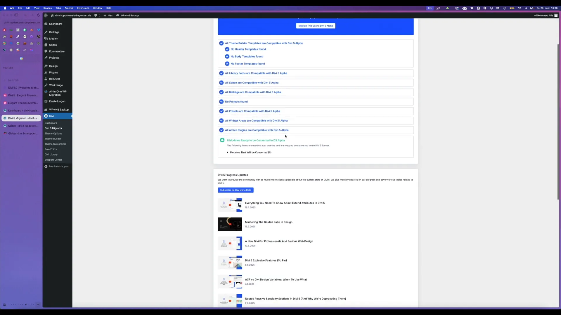 Überprüfung des Updates