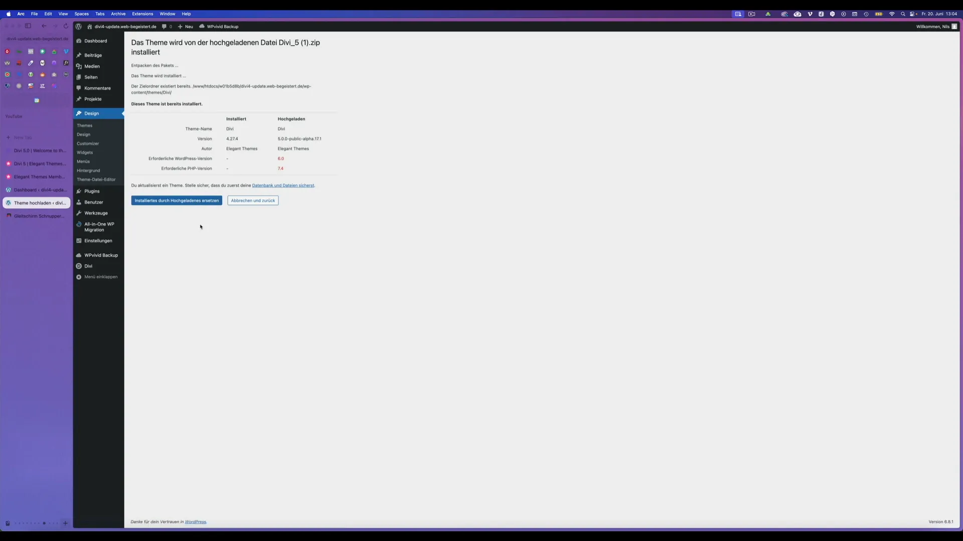 Installation von Divi 5