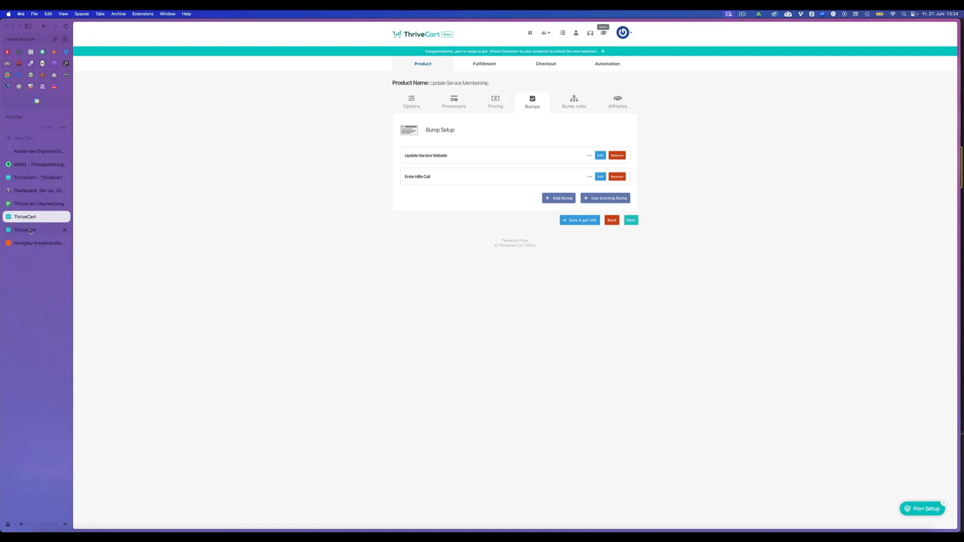 Order Bump hinzufügen in ThriveCart Pro Plus