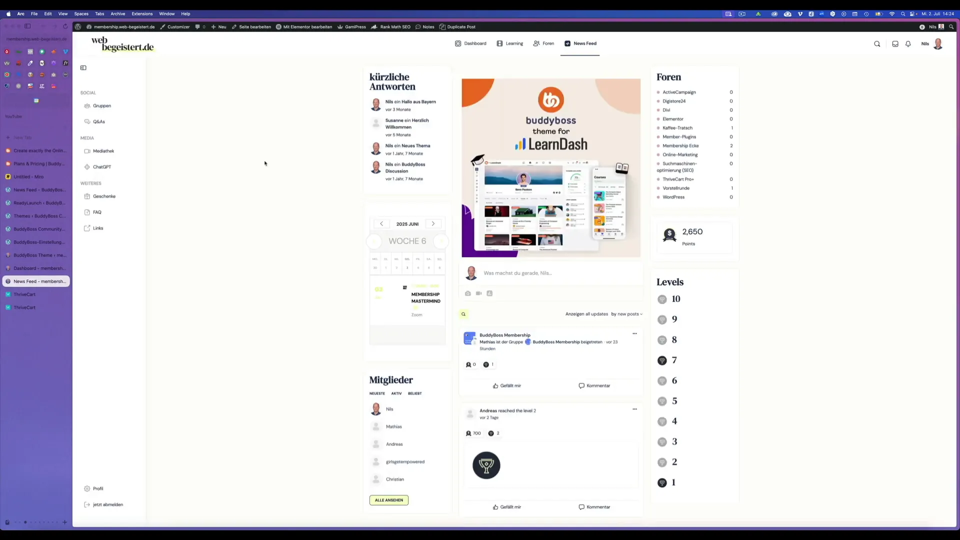 BuddyBoss Ready Launch Widgets und Sidebar-Einstellungen