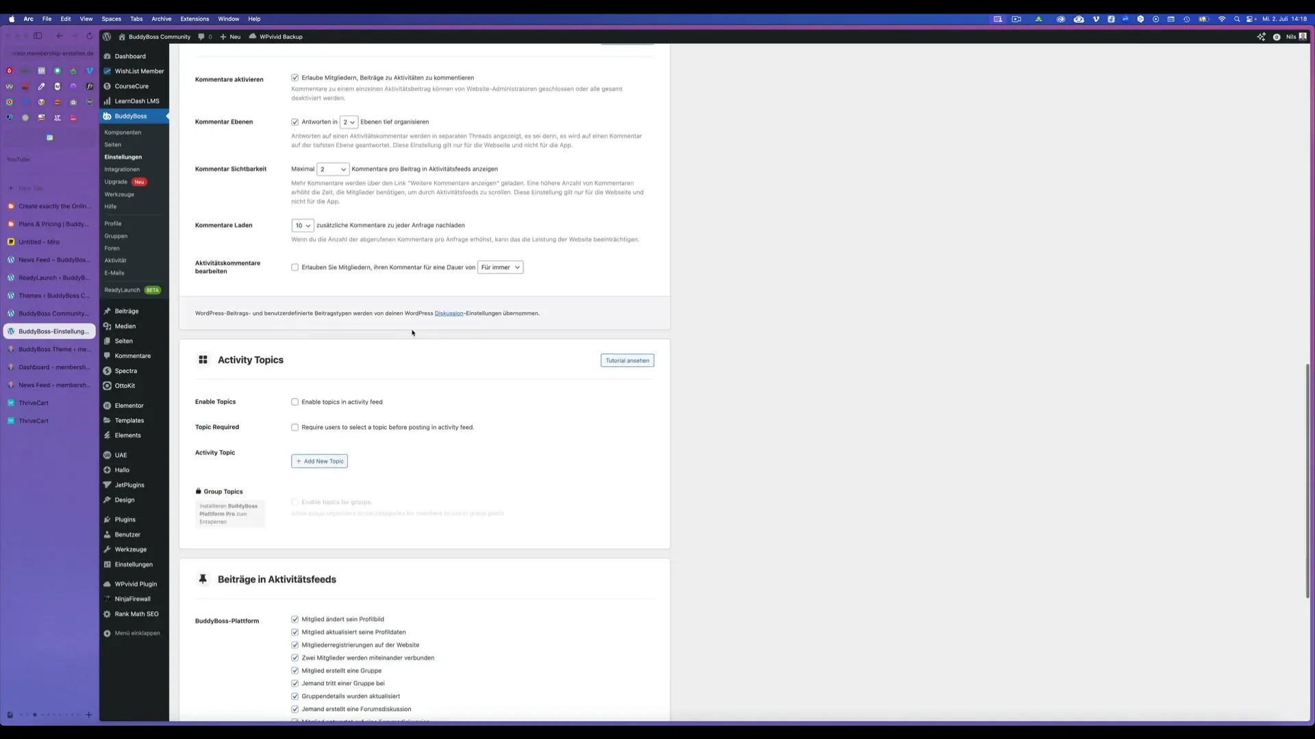 BuddyBoss Ready Launch Backend Einstellungen für Activity Feed und Design