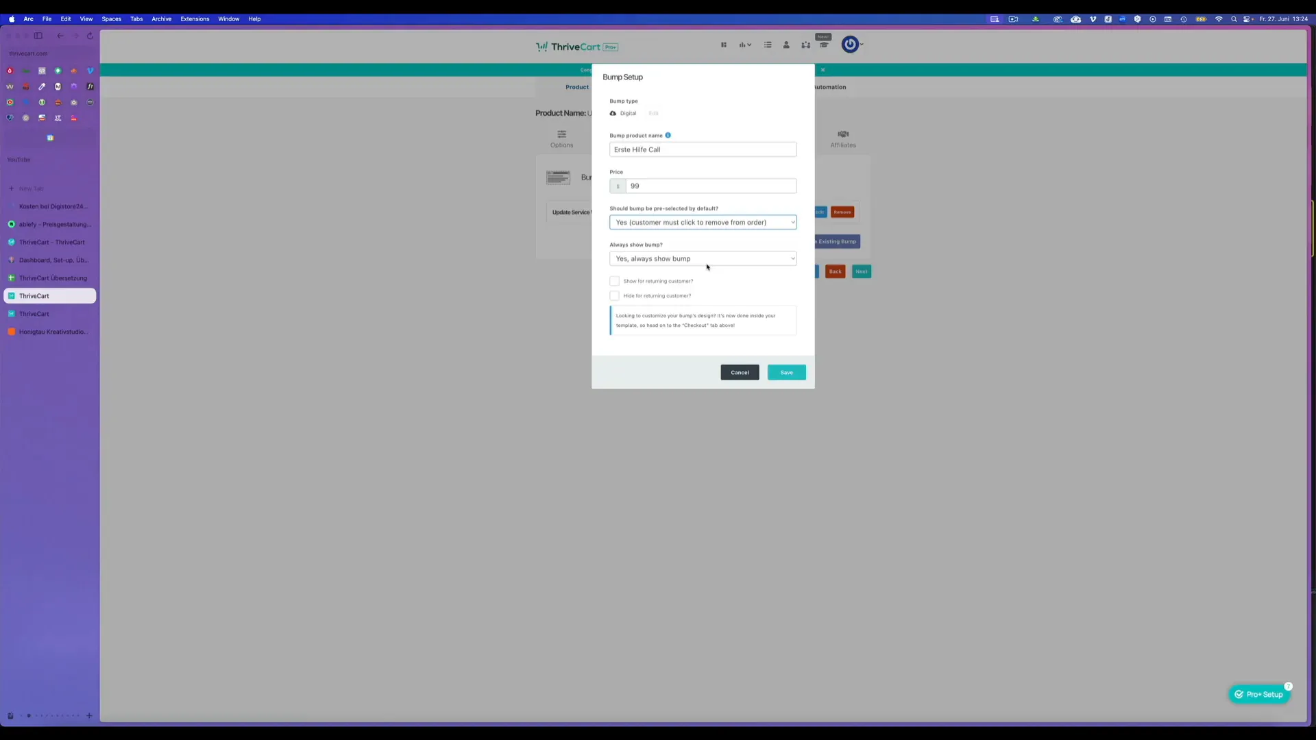 Multiple Order Bumps in ThriveCart Pro Plus anlegen