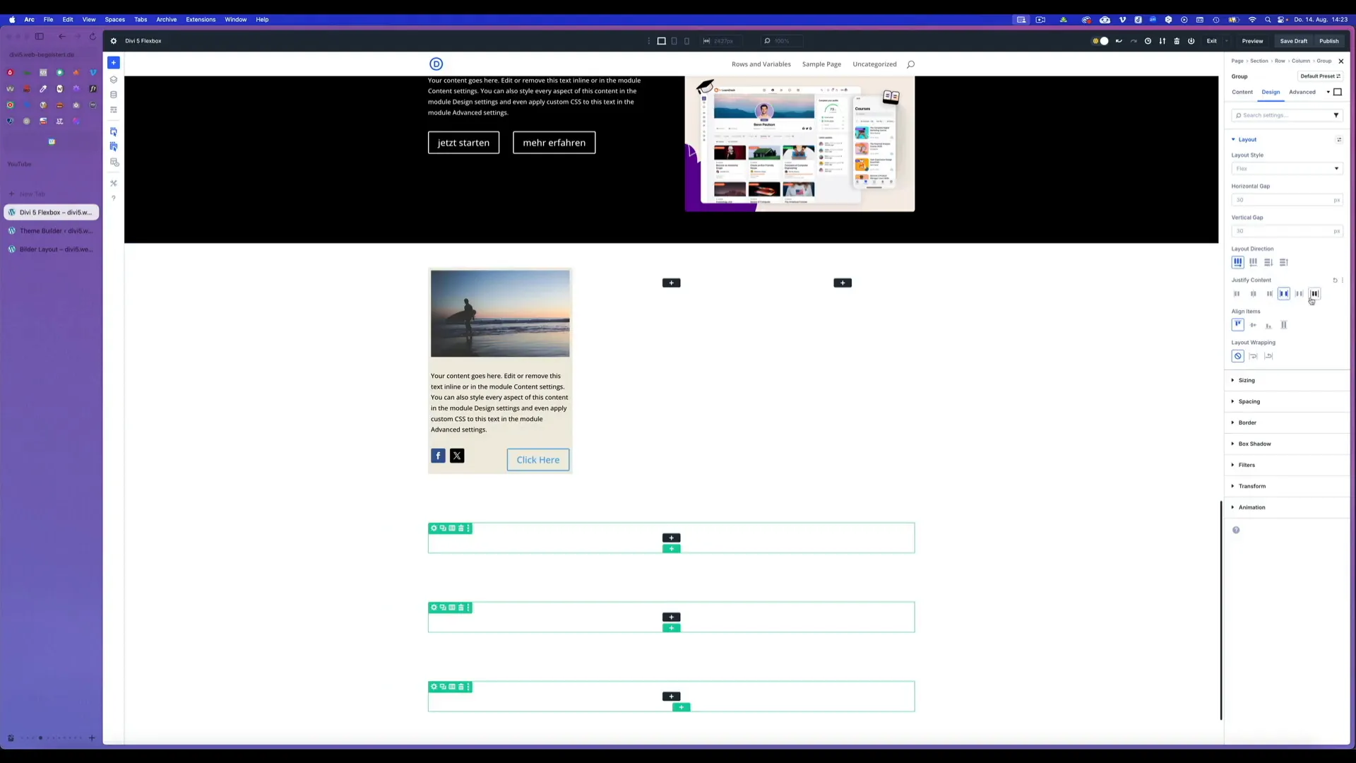 Verschachtelte Gruppe mit Social Links und Button