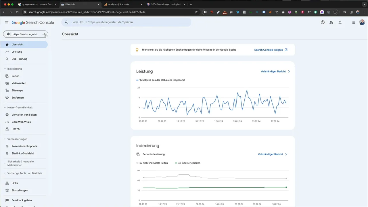 Google Suche nach Google Search Console – Übersichtsseite