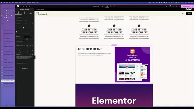 Elementor Container Einstellungen