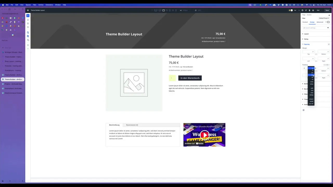 Spalten auf horizontal umstellen mit Flexbox, Padding hinzufügen