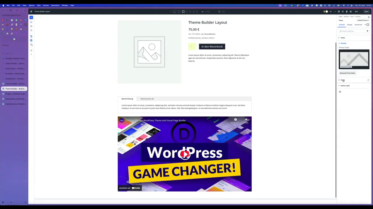 Video-Modul mit Featured Image als Overlay