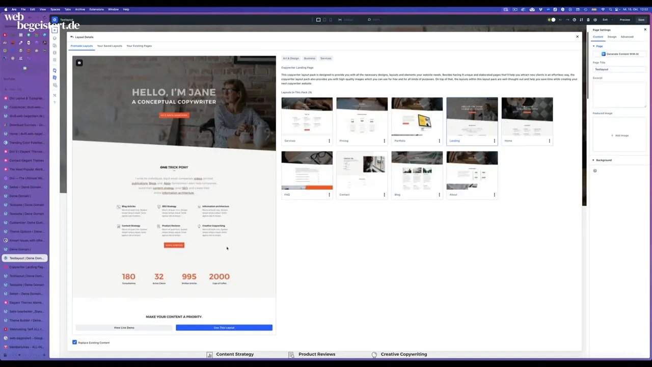 Divi Bibliothek mit gespeicherter Startseite