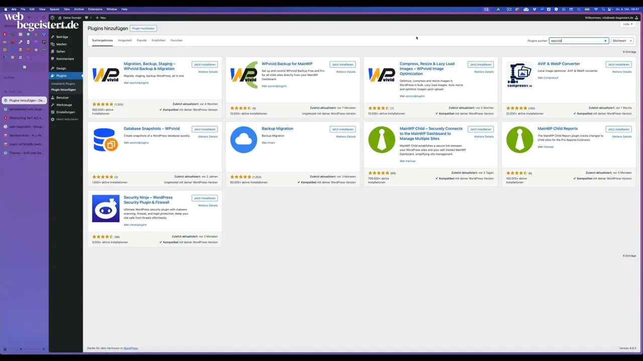 WP-Vivid Backup Plugin Einstellungen
