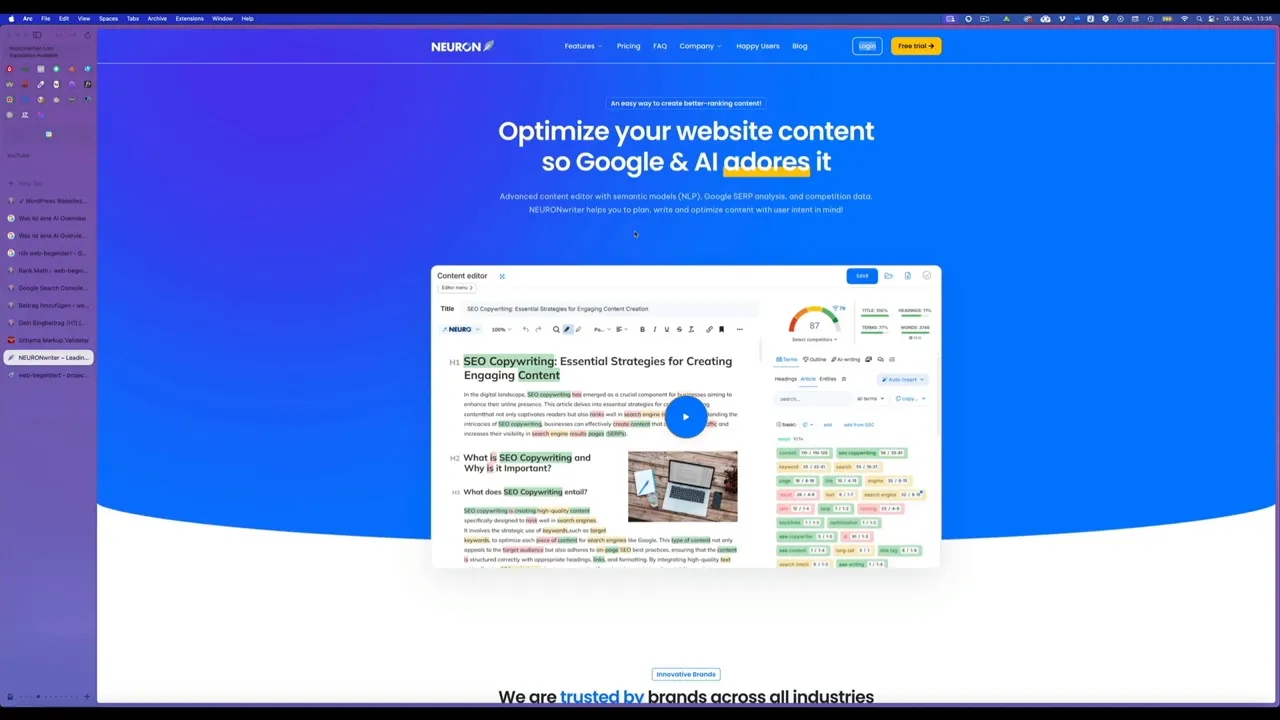 Neuronwriter Interface: Keyword-Analyse und Content-Vorschläge