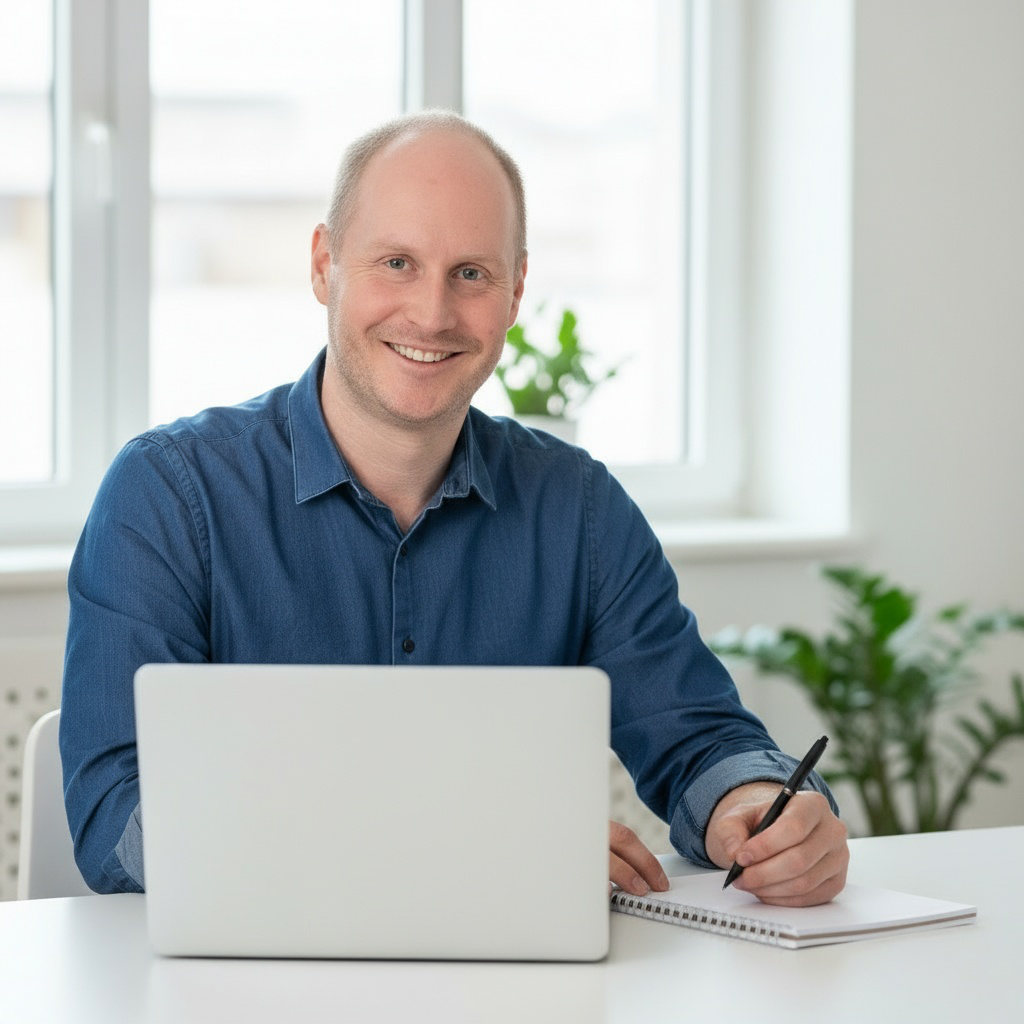 Nils am Schreibtisch