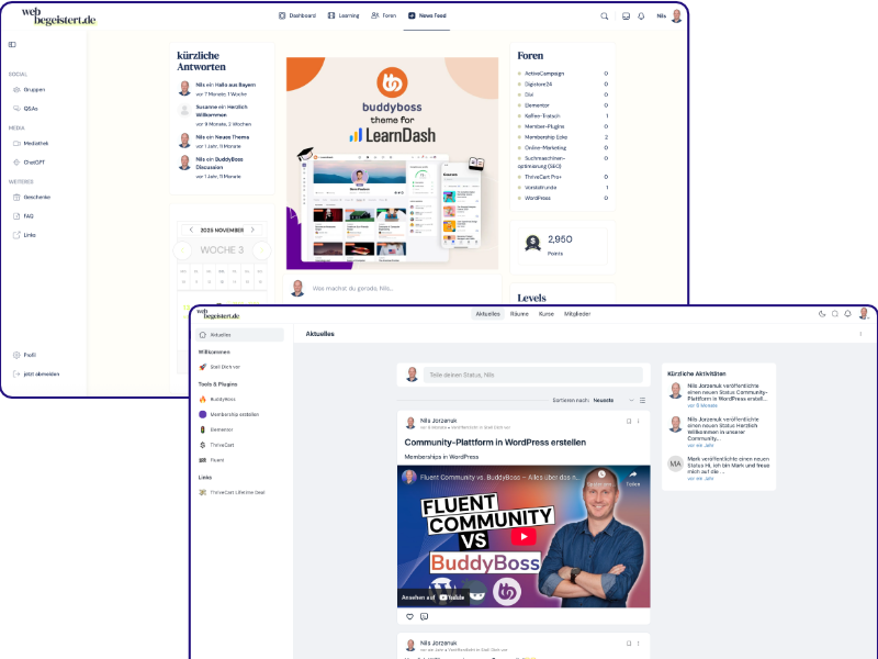 WordPress Online Community BuddyBoss und Fluent Community