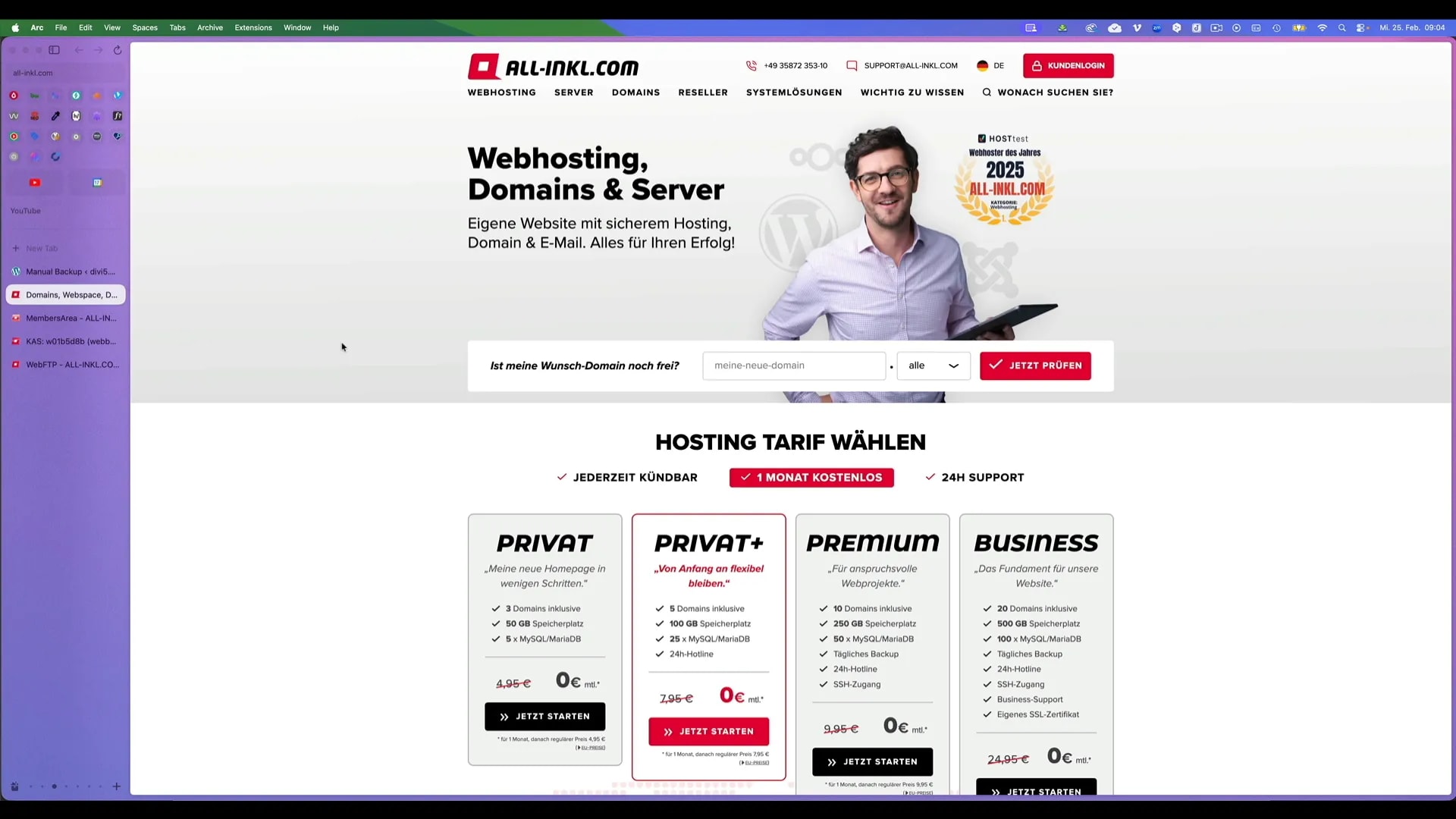 All‑Inkl WebFTP mit hervorgehobenem Verzeichnis, Cursor zeigt auf einen Ordner