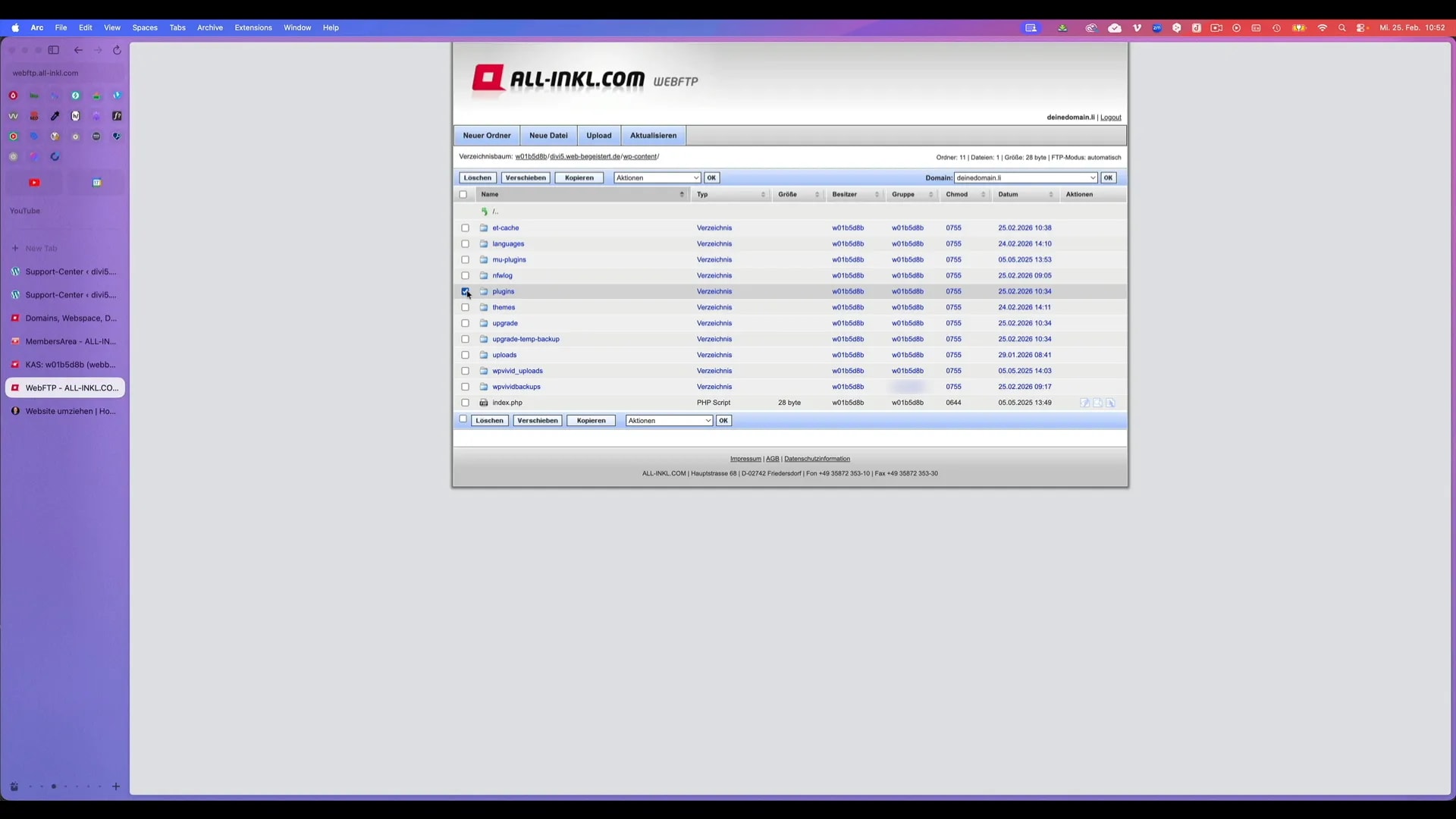 WebFTP Dateieditor mit geöffnetem wp-config.php auf All-Inkl
