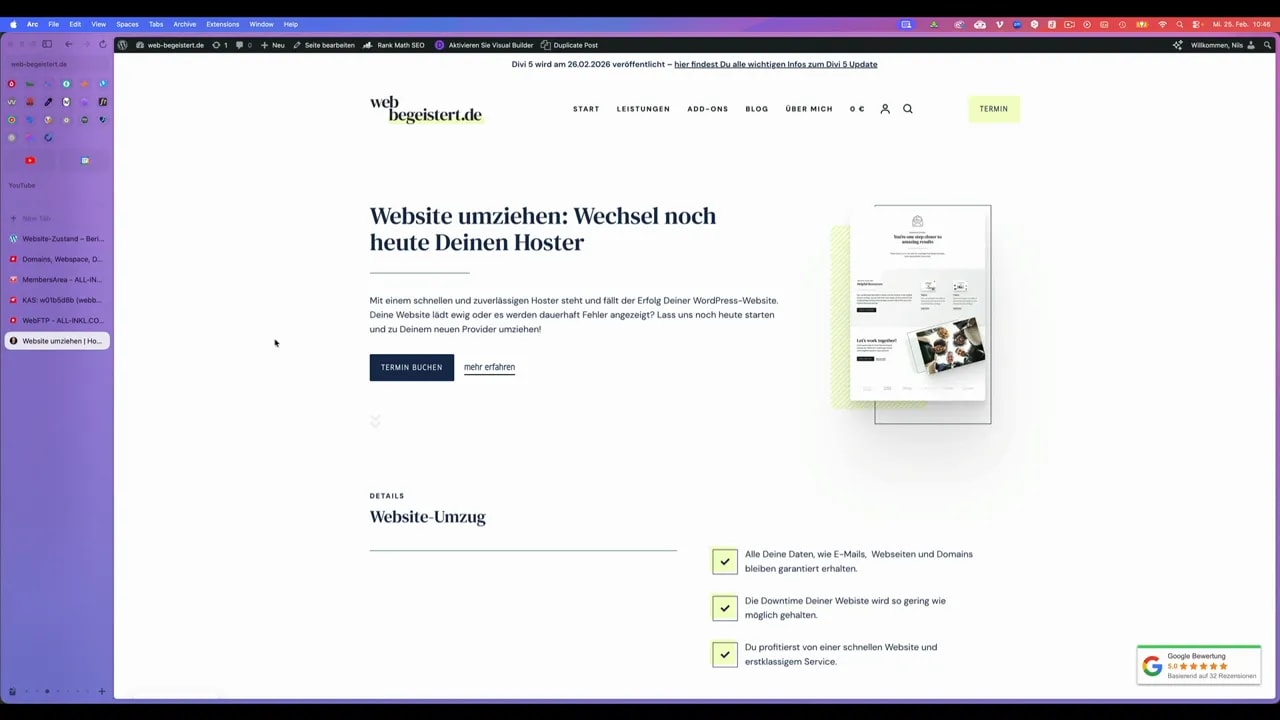 web-begeistert.de Seite 'Website umziehen: Wechsel noch heute Deinen Hoster' mit CTA