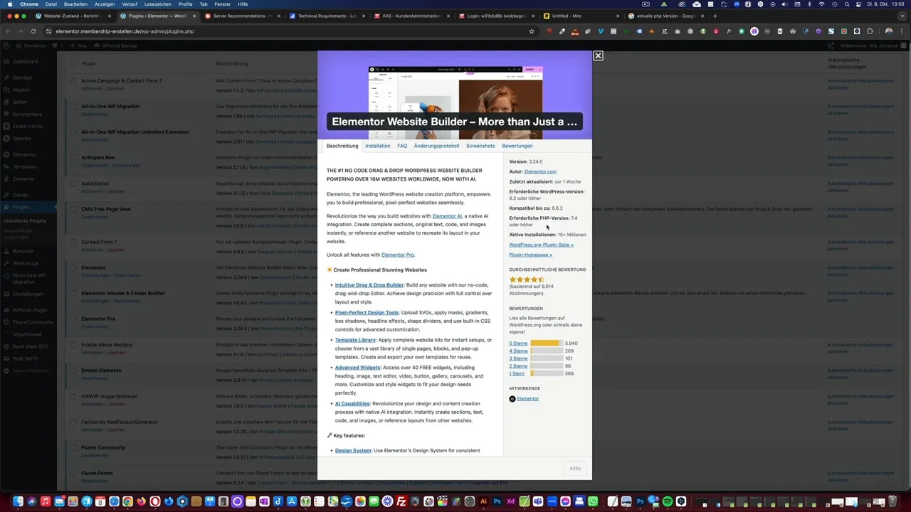 WordPress Site Health Server‑Details mit deutlich sichtbarer PHP‑Version