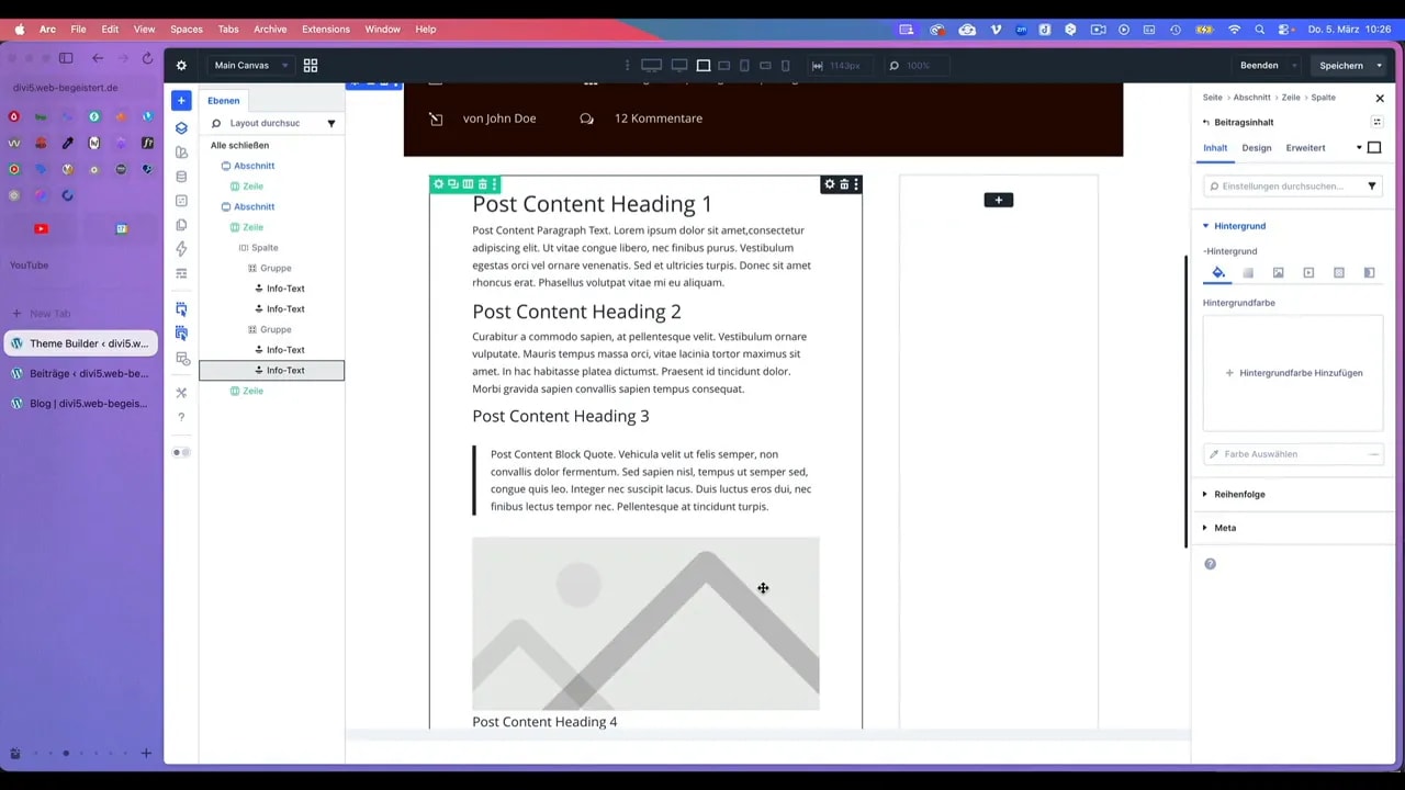 Divi Modulauswahl mit hervorgehobenem 'Beitragsinhalt' Modul