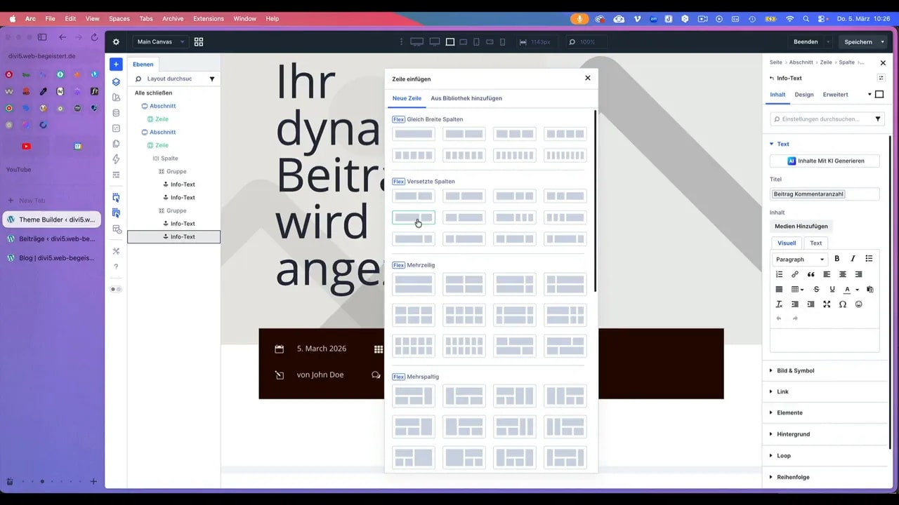 Divi Modulauswahl mit hervorgehobenem 'Beitragsinhalt' Modul