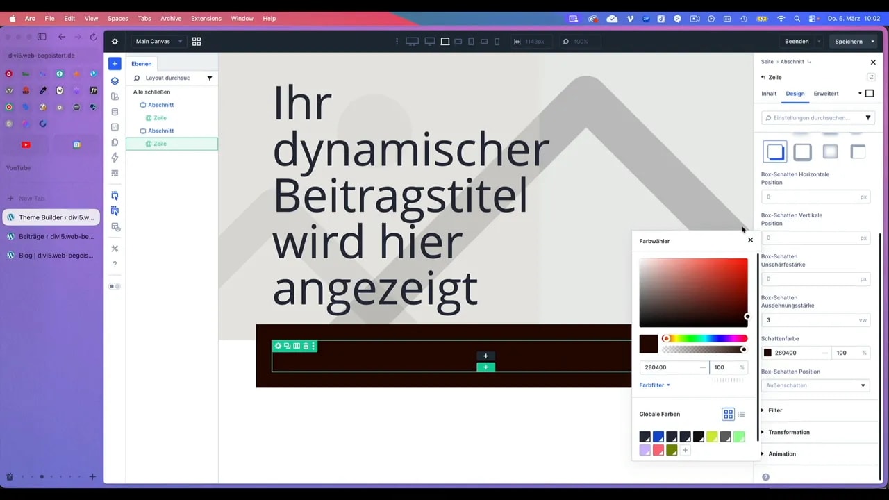 Divi Theme Builder Modul-Auswahl mit hervorgehobenem 'Info‑Text' Modul