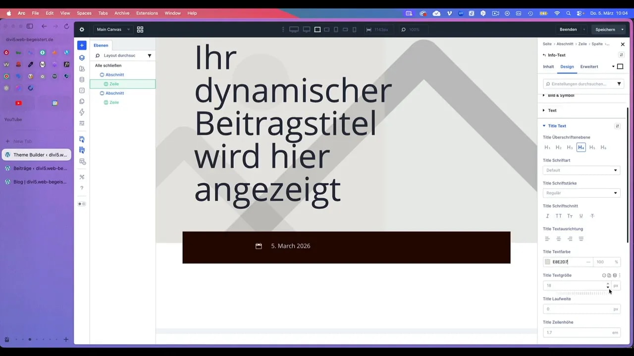 Divi Theme Builder Modul-Auswahl mit hervorgehobenem 'Info‑Text' Modul